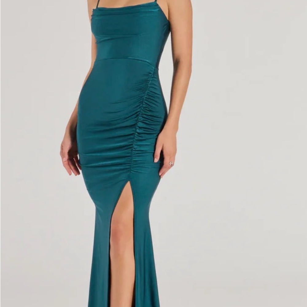 Windsor Teal Maxi Dress with Slit - Picture 4 of 6